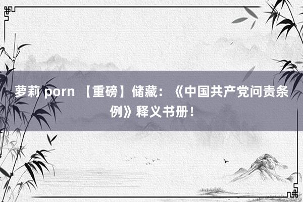 萝莉 porn 【重磅】储藏：《中国共产党问责条例》释义书册！